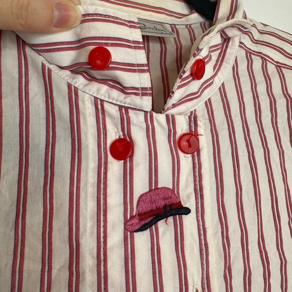 Vintage Betty Barclay Red White Striped hat embroidery Button-Up Shirt size 12 - Picture 7 of 12